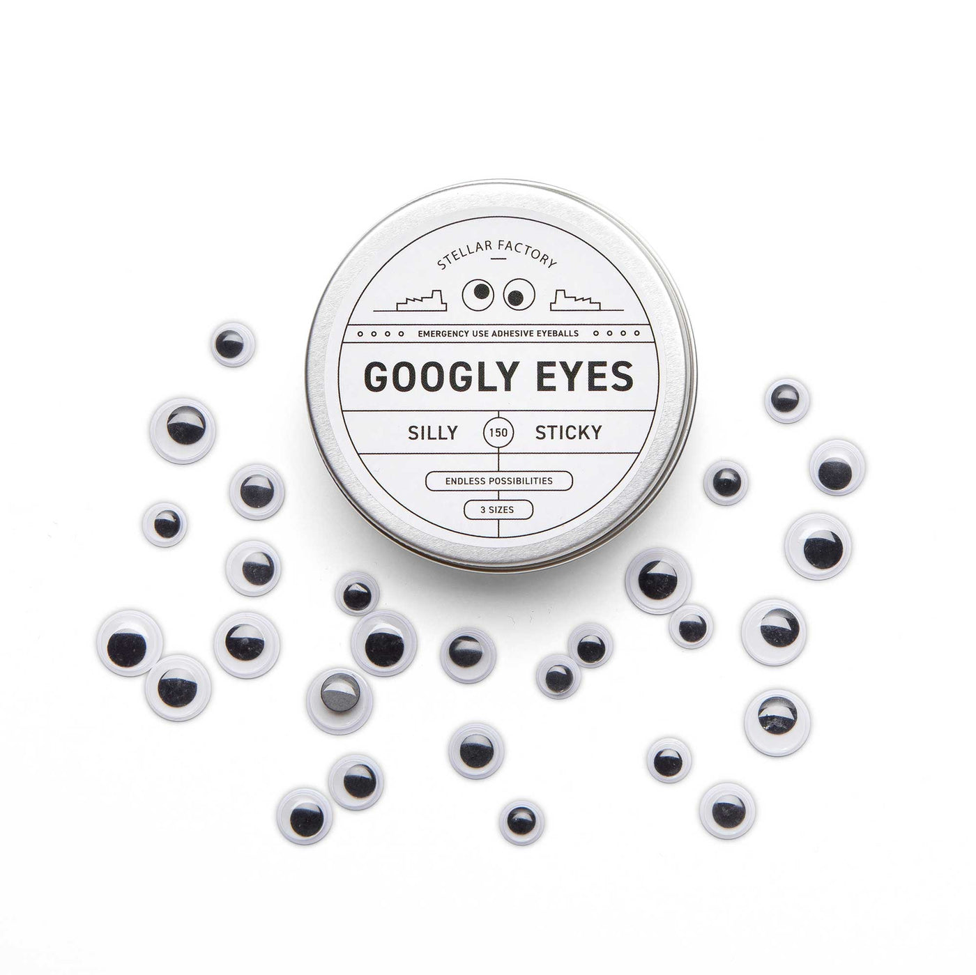 Front of Packaging of Googly Eyes surrounded by Googly Eyes