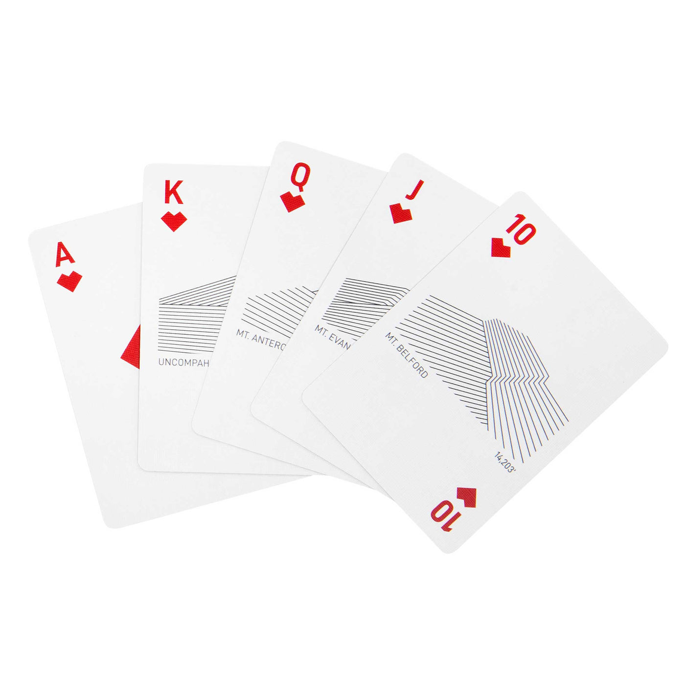 Royal Flush of Hearts Fanned out using Peak Playing Cards