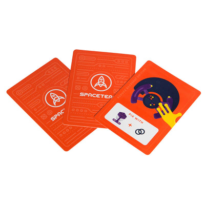 Back of Cards and One Example Card Face up from Spaceteam card game