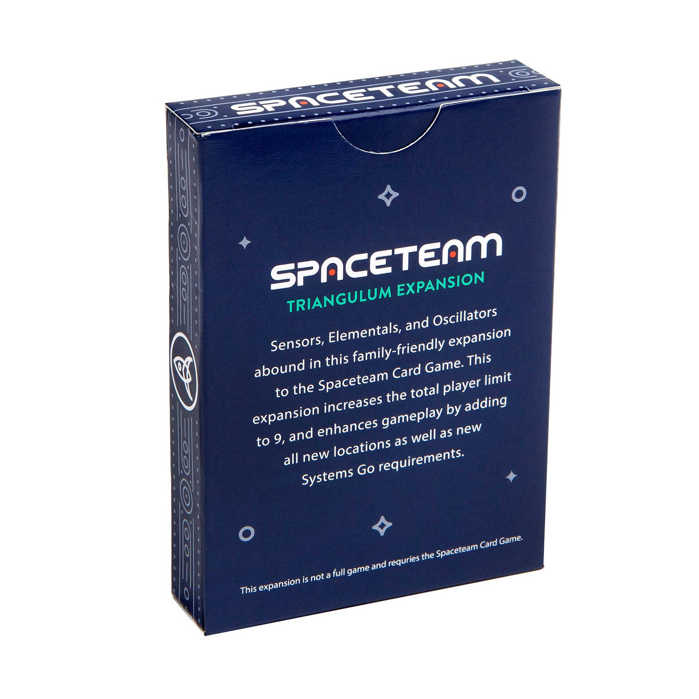 Back of Packaging for Spaceteam game's Triangulum Expansion 