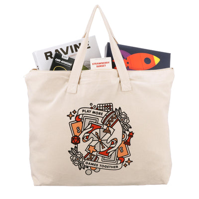 Tote Bag Showing Items Included with Game Night Bundle